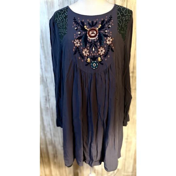 JODIFL Blue Embroidered Boho Mini Dress - Size Medium - Picture 1 of 8